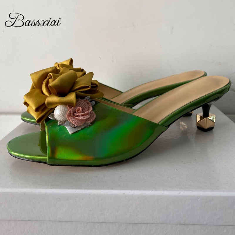 Kitten Heel Women - كريستال ديكور اليدوية زهرة الصنادل النساء