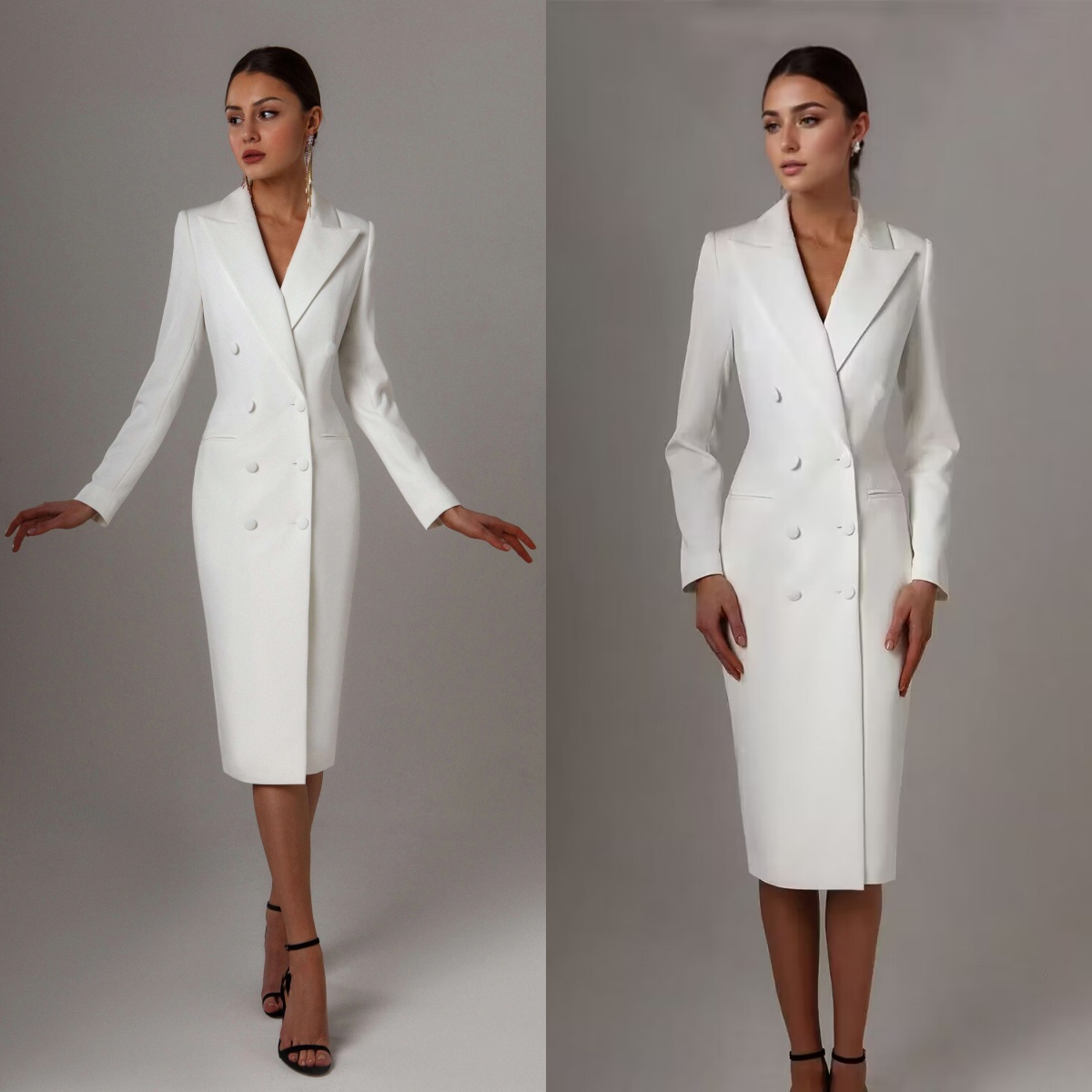 Women Formal Wear M&S - تخصيص الأبيض مزدوجة الصدر سترة طويلة