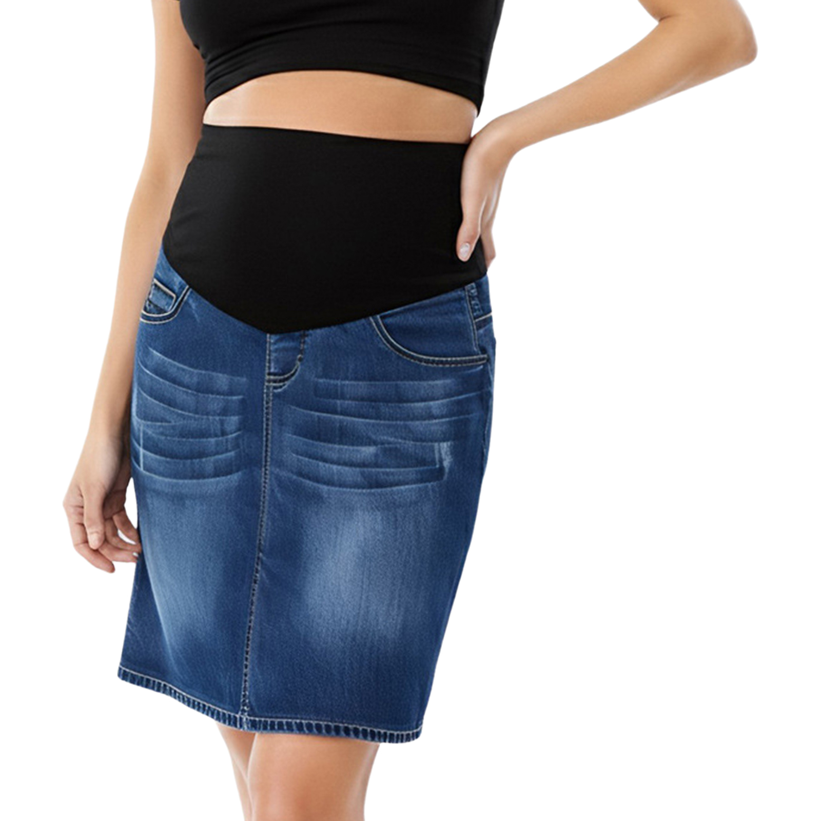 Pencil Skirt Midi - تنورة جينز صيفية عصرية للحوامل بخصر