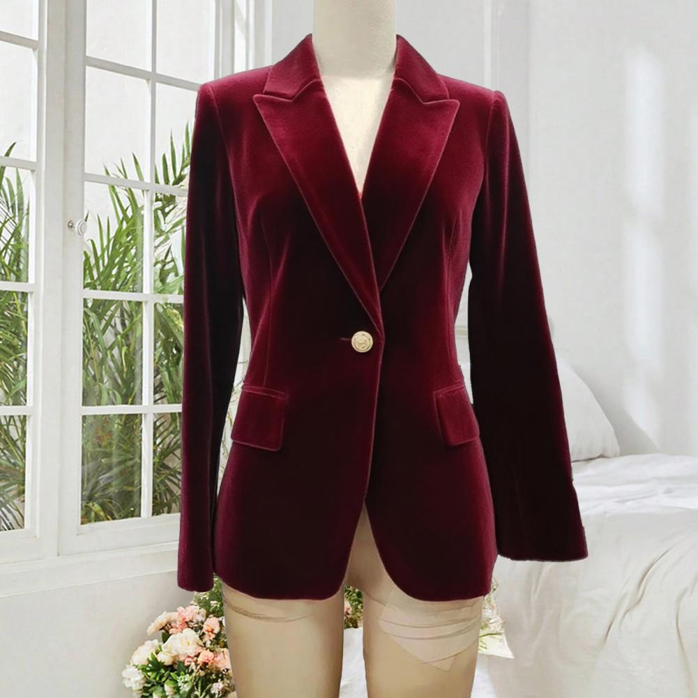Women Formal Wear Office - بليزر نسائي مخملي كبير الحجم بقصة