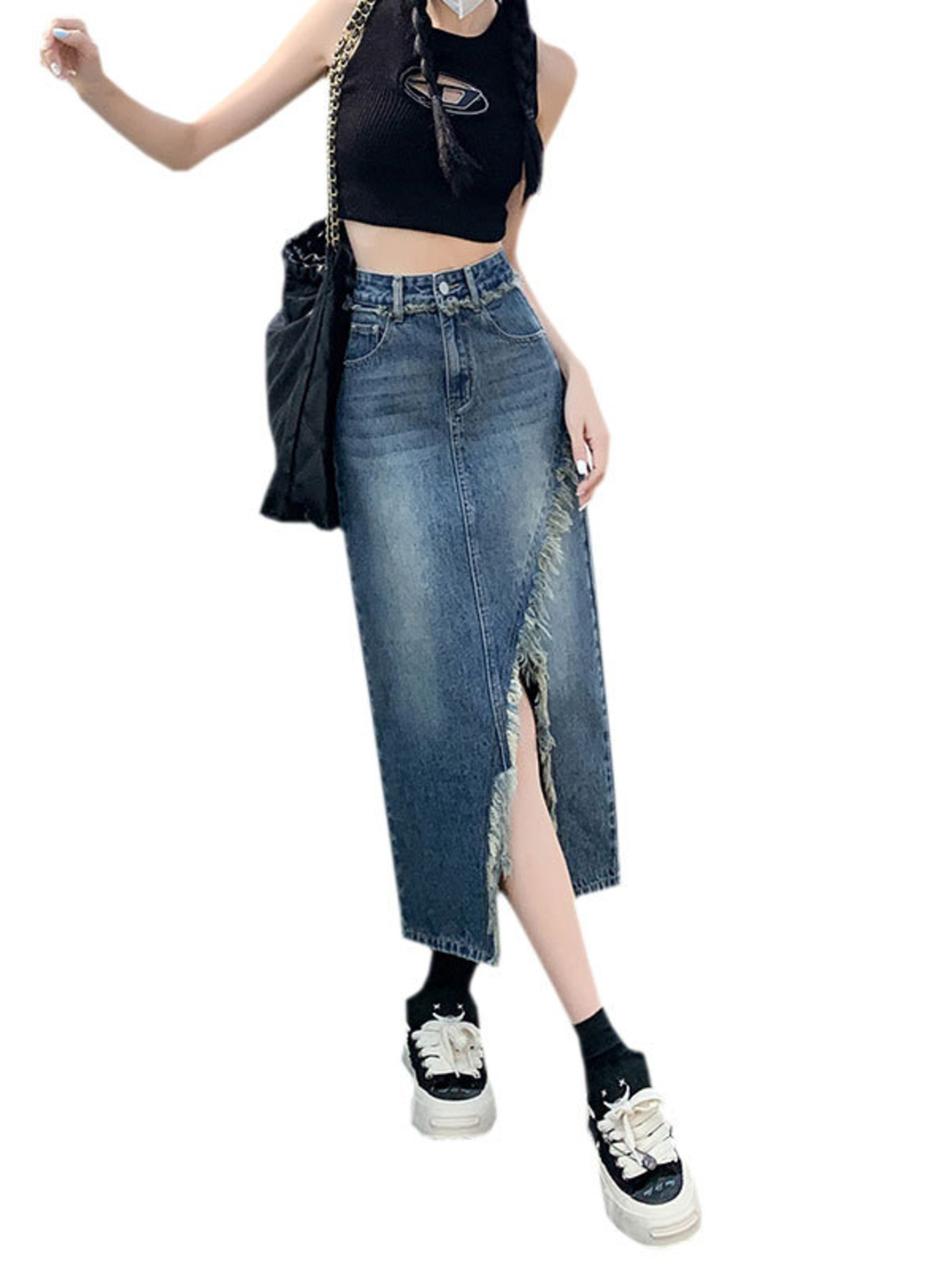تنورة جينز نسائية بخصر عالٍ، ت - مراجعة Pencil Skirt Midi وسعره