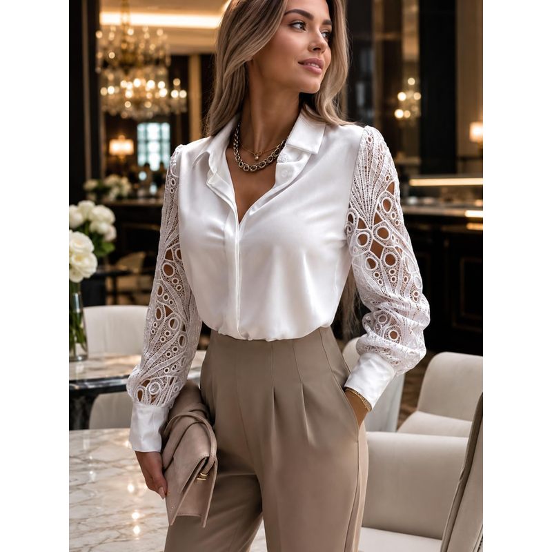 بلوزة نسائية بأزرار من الساتان - مراجعة Women Formal Wear For Meeting وسعره